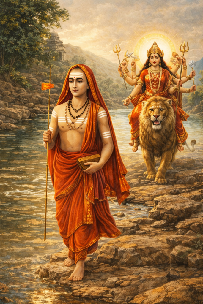 Devi Adi Parashakti follows Shankaracharya to Mookambika. This is connected with the Chottanikkara temple too.