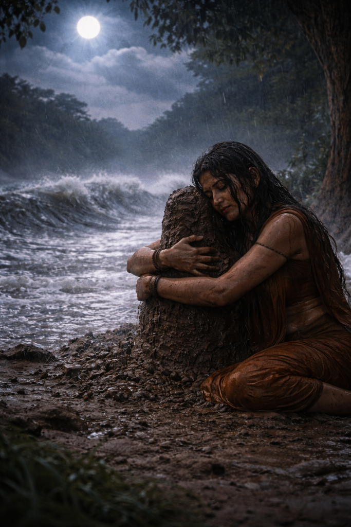 Parvati embraces the Shivalingam tightly. Ekambareswarar temple, Kanchipuram