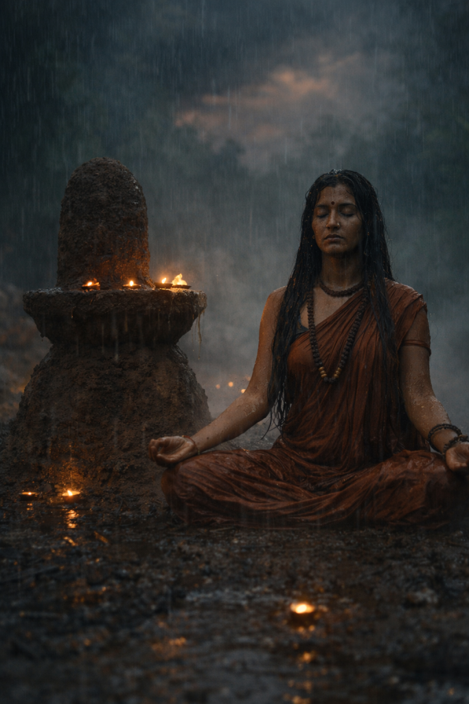 Parvati performs Tapasya to please Shiva. Ekambareswarar temple gopuram, Kanchipuram